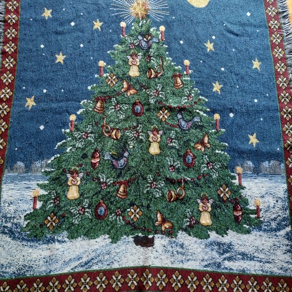 Vintage American Weavers Christmas Tree Throw Blanket USA - Picture 2 of 6